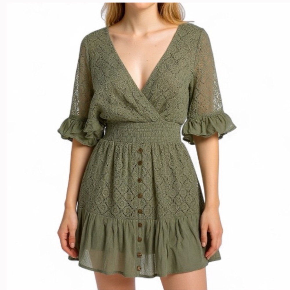 Easel Green Lace Dress Romper Medium